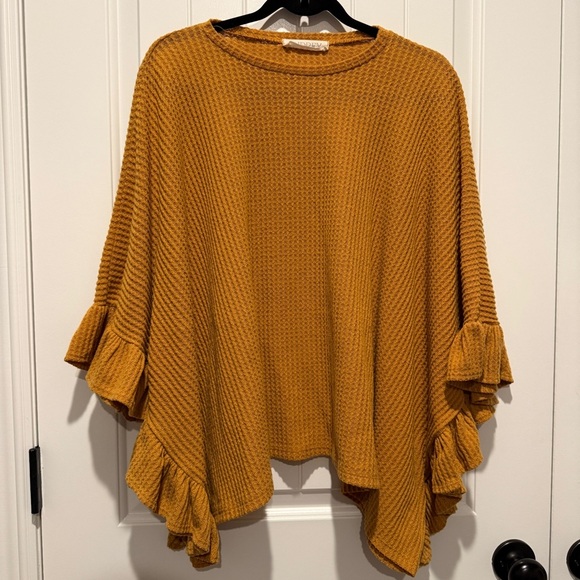 Audrey 3+1 Mustard Poncho Sweater Waffle Knit Top - Picture 2 of 6